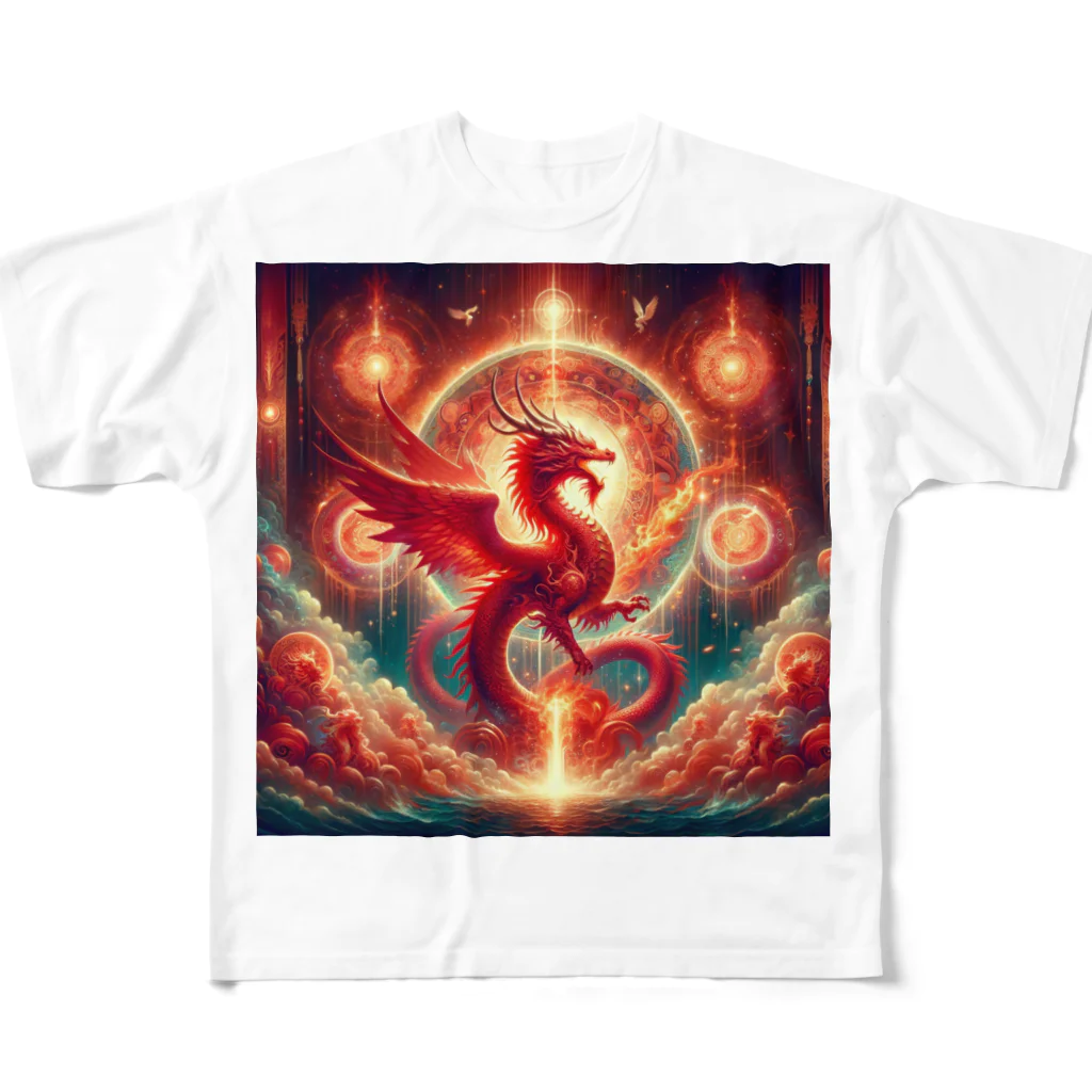 オウゲンとマーケットの赤い龍神さま All-Over Print T-Shirt