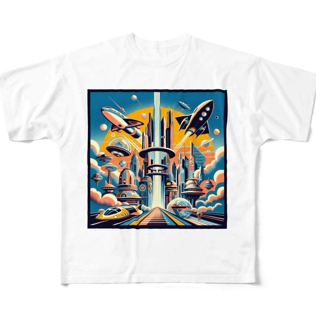 Dexsterの過去の未来観　retro-futurism design01 フルグラフィックTシャツ