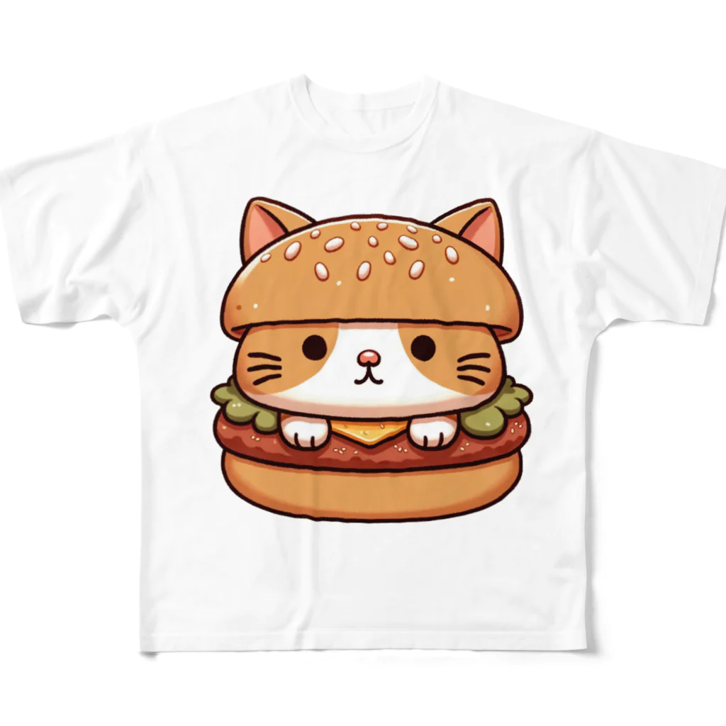 ゆるきゃら製作所の猫バーガー フルグラフィックTシャツ