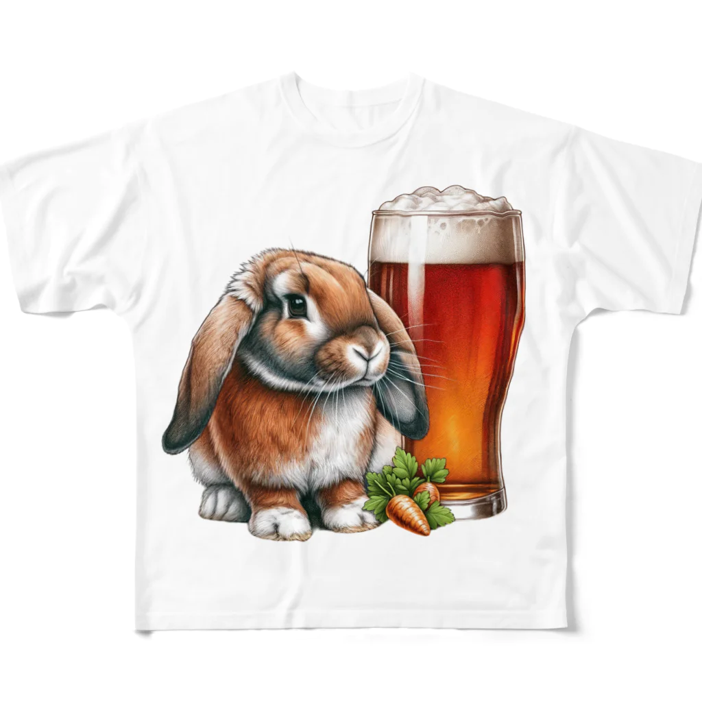 bottaの可愛いウサギ(垂れ耳ビール)カラー03 フルグラフィックTシャツ