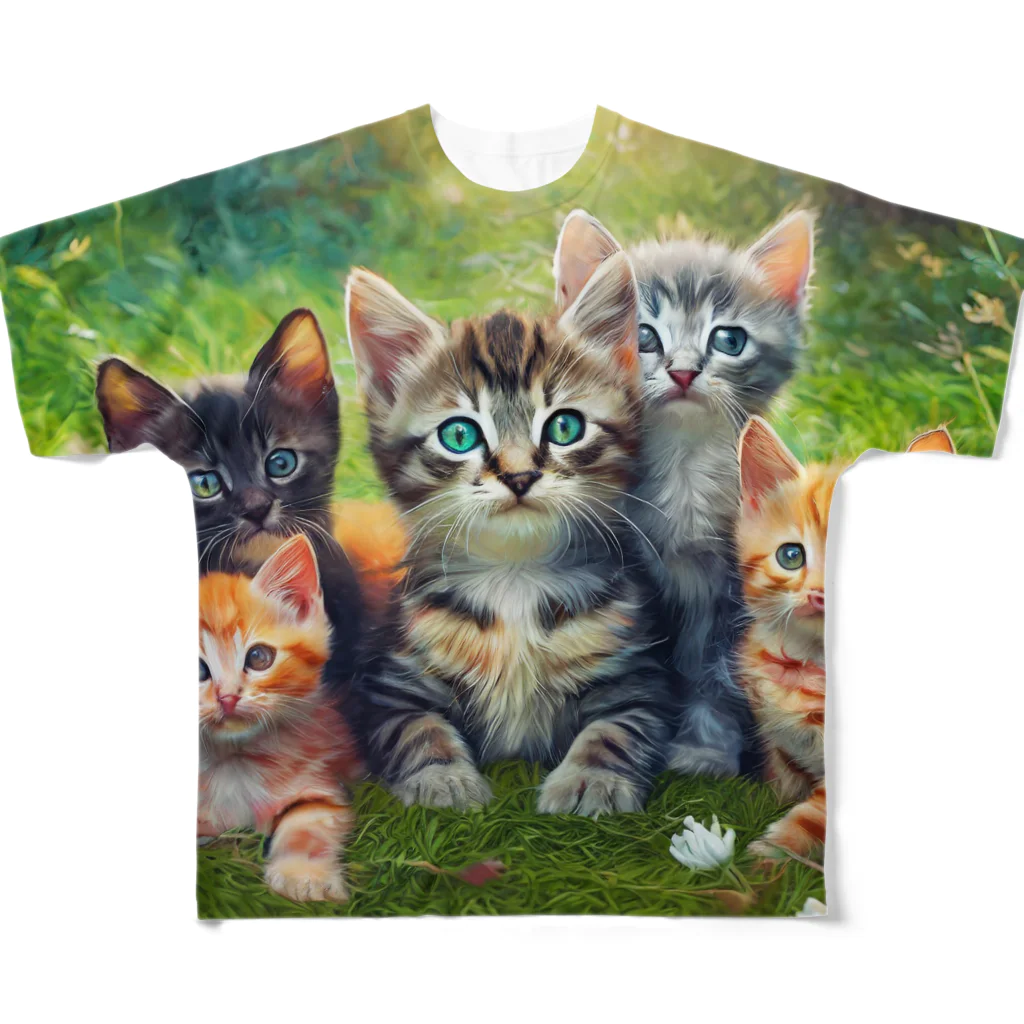 Colorful Canvasの猫ちゃん大集合 フルグラフィックTシャツ