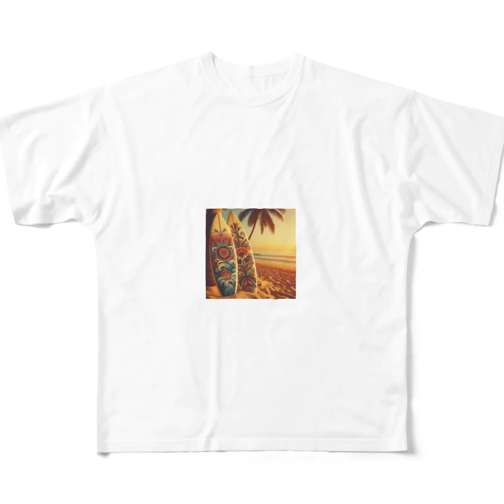 Lovers-chapelのレトロサーフボード All-Over Print T-Shirt