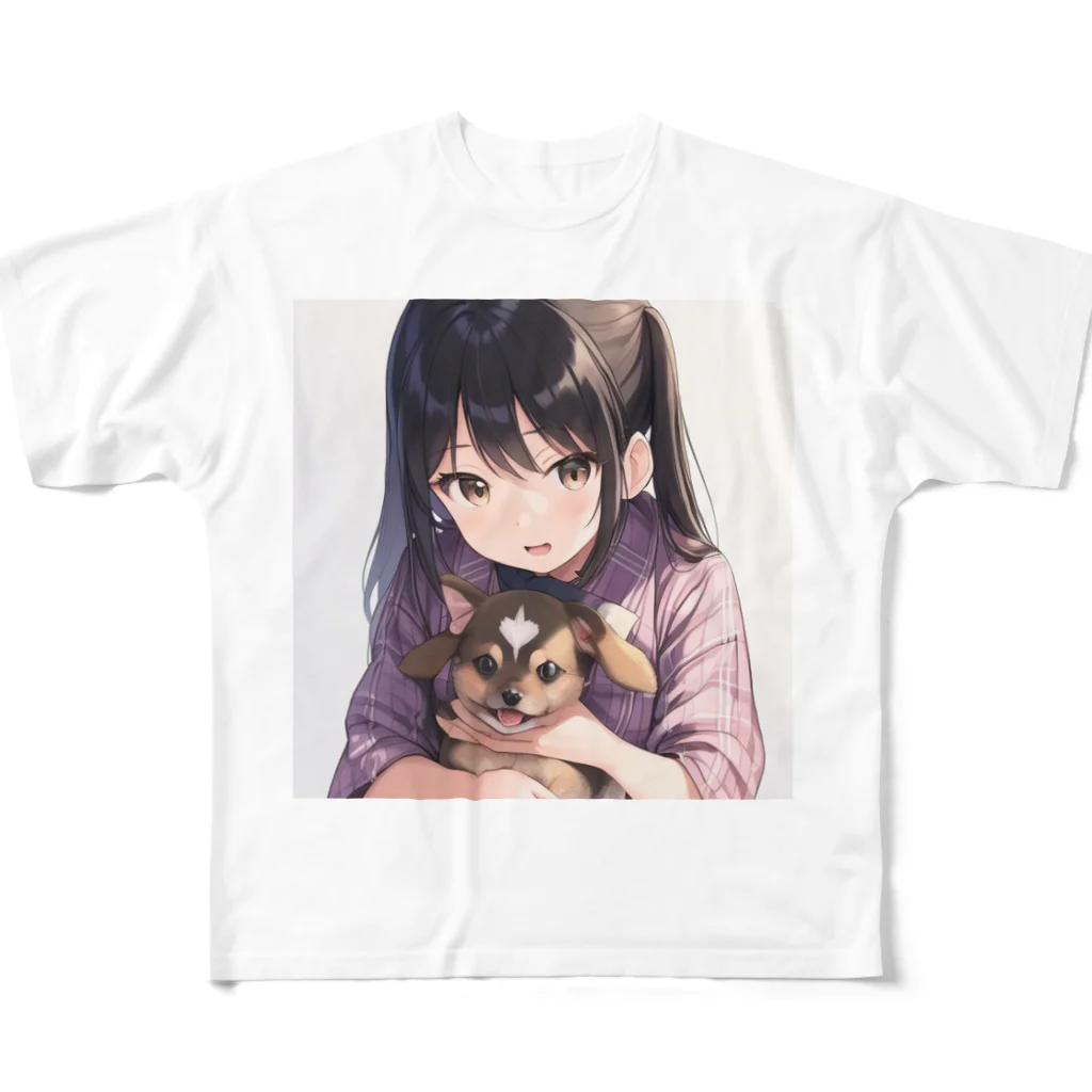 あかいはちの犬と少女 フルグラフィックTシャツ