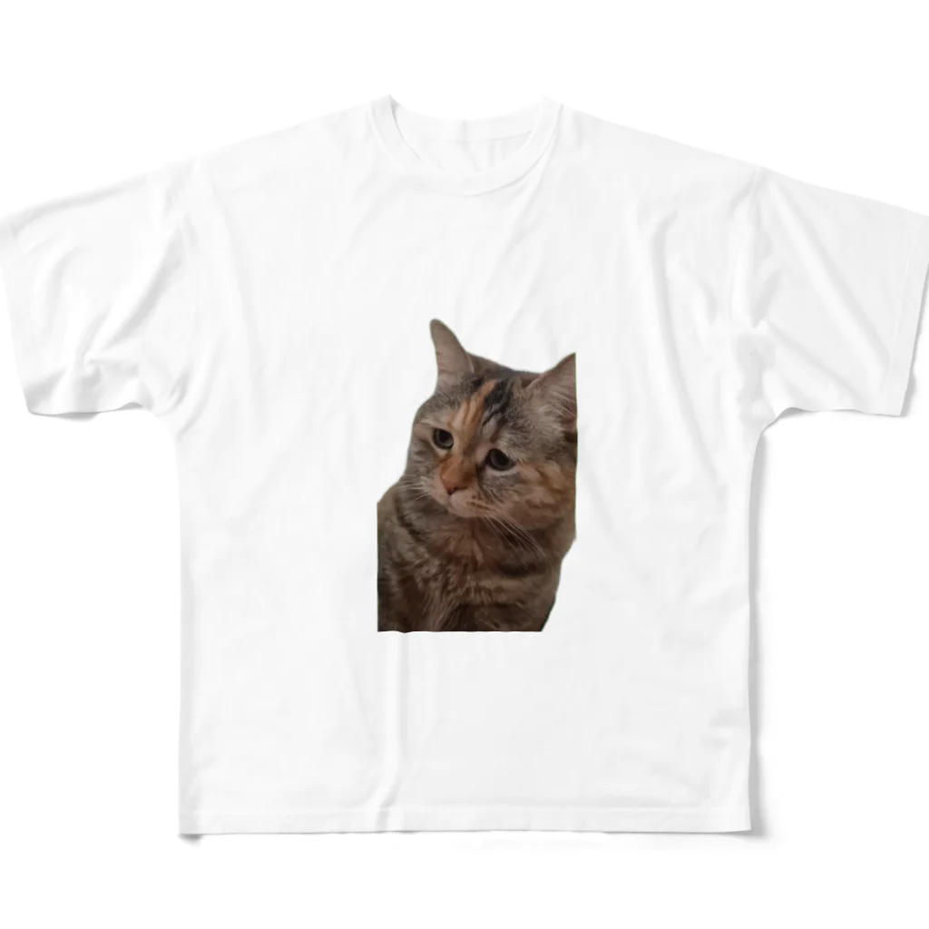 猫ミームグッズの【猫ミーム】叱られる猫 フルグラフィックTシャツ