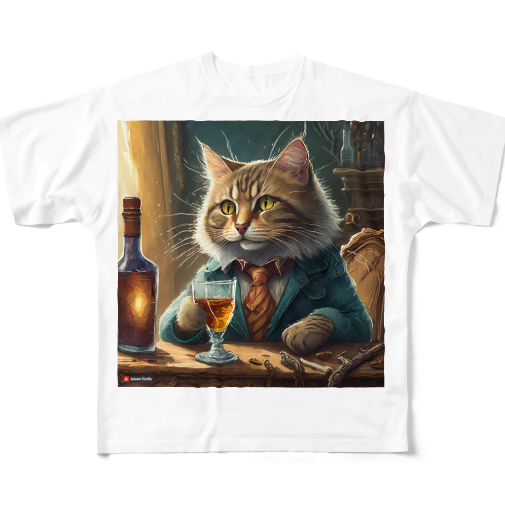 飲酒ちゃんの酒が好きな猫（社長） All-Over Print T-Shirt