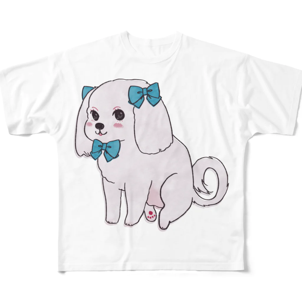 我楽汰倉庫_第二支部(犬)のおしゃれなマルチーズ フルグラフィックTシャツ