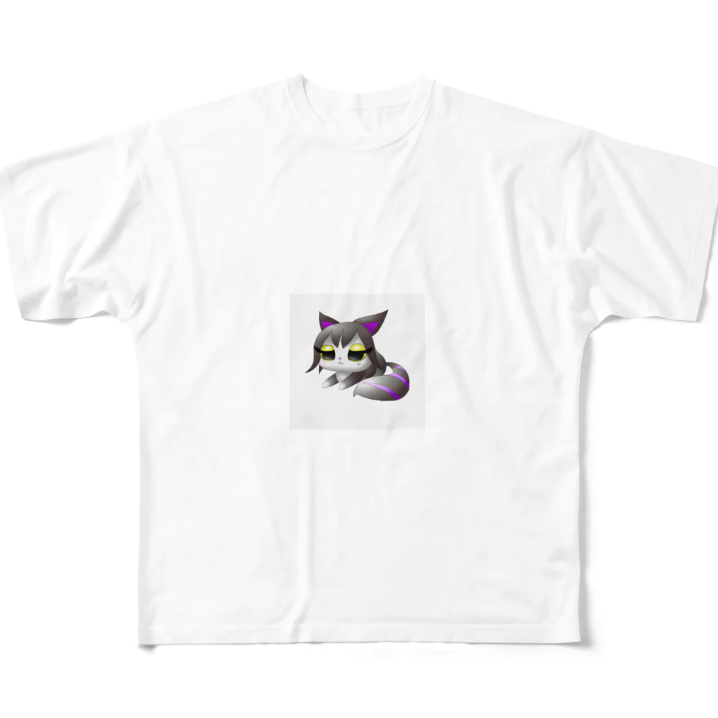 アニマルグッズストア　OPIのアニメ風猫 フルグラフィックTシャツ