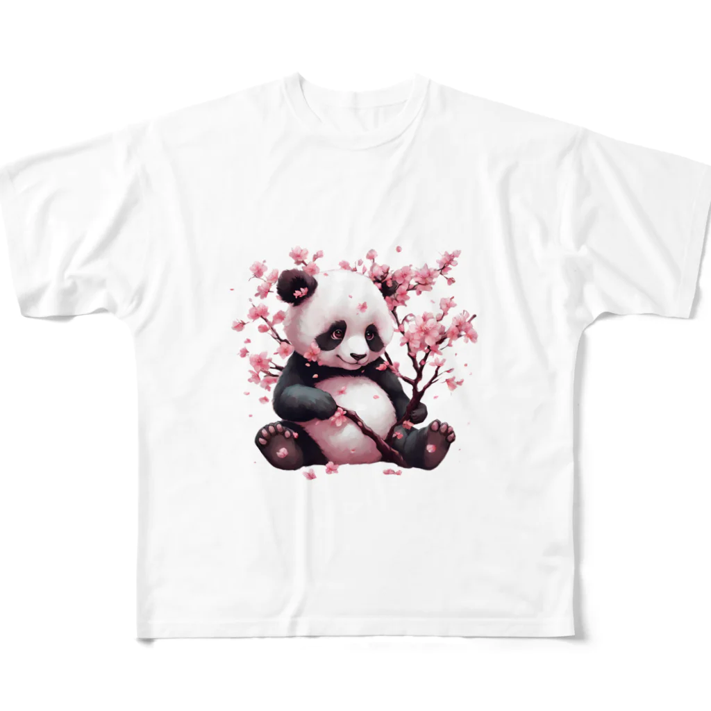 waterpandaのパンダと桜 フルグラフィックTシャツ