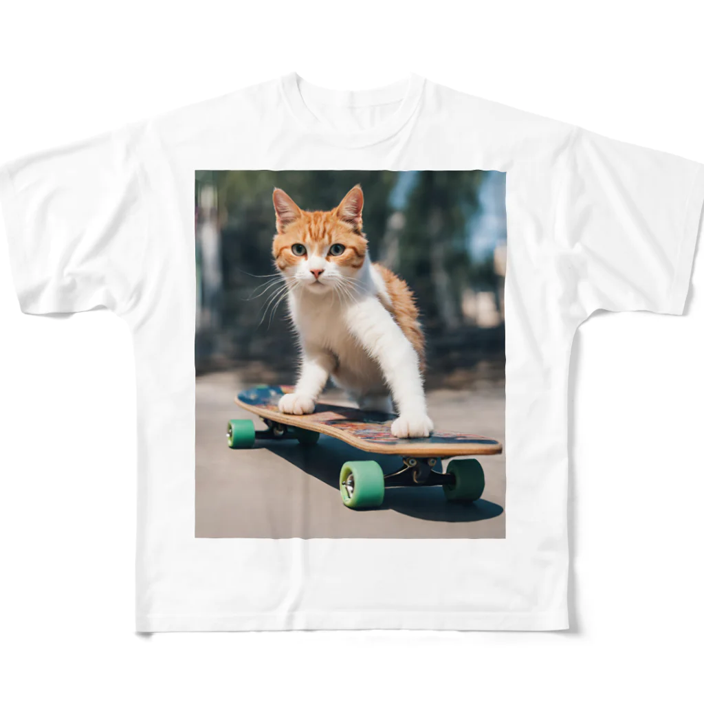 ゴーアップのa cat on the skateboard（スケボネコ） フルグラフィックTシャツ