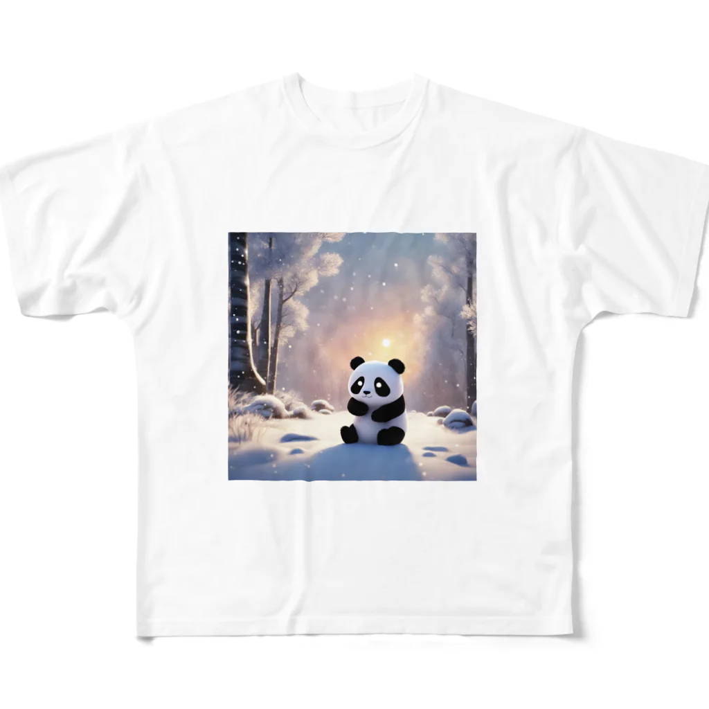 waterpandaの冬景色とパンダ フルグラフィックTシャツ