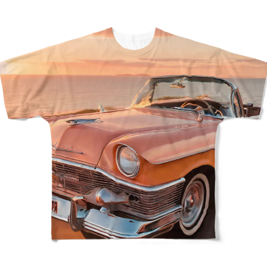 SUNSET TAKEOFFのSUNSET ハワイアンクラシックカー All-Over Print T-Shirt