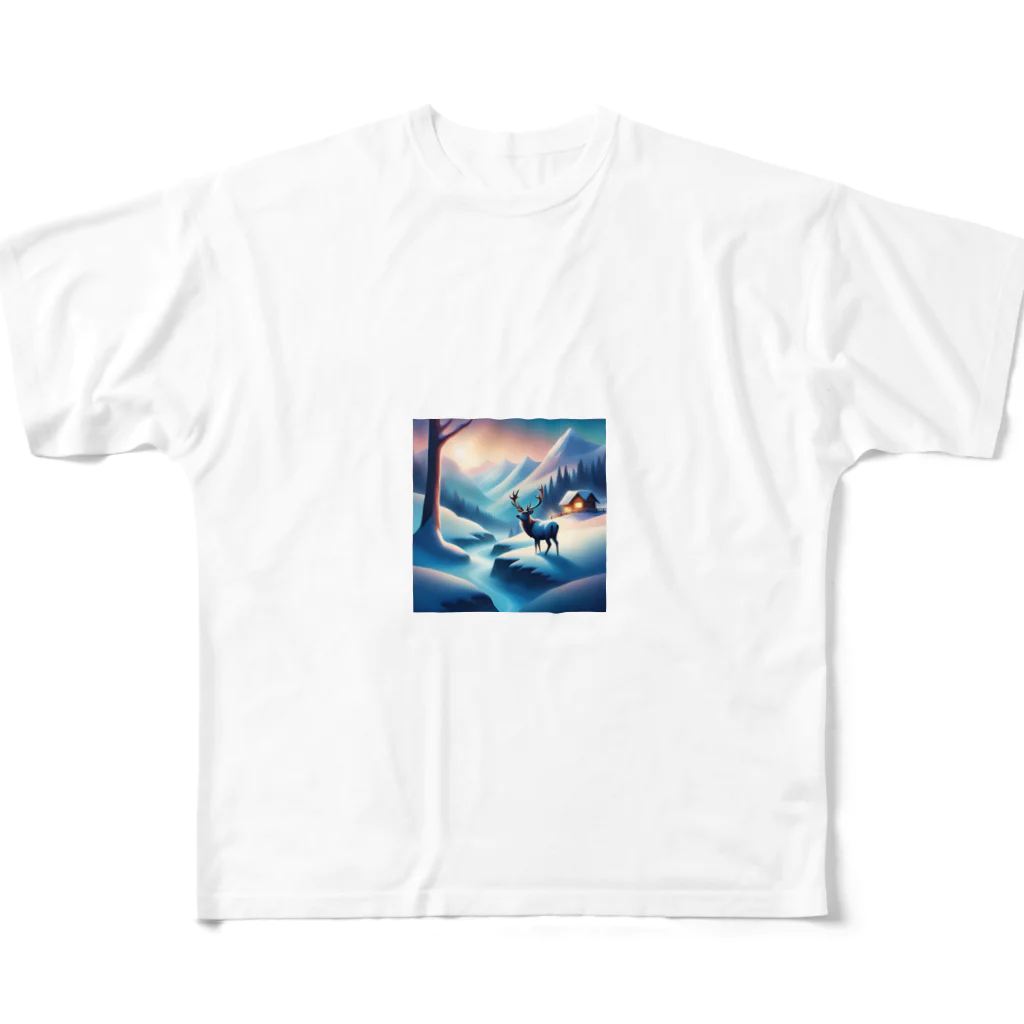 Passionista Lifestyle Emporium : 情熱的なライフスタイルエンポリウムの極光の冬景色とトナカイ All-Over Print T-Shirt