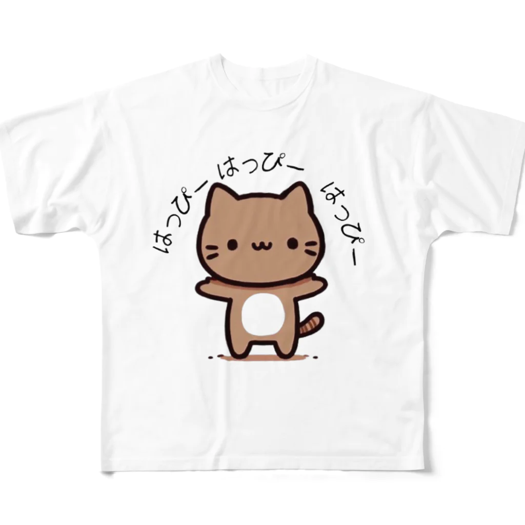 monkeyGのはっぴー猫 フルグラフィックTシャツ