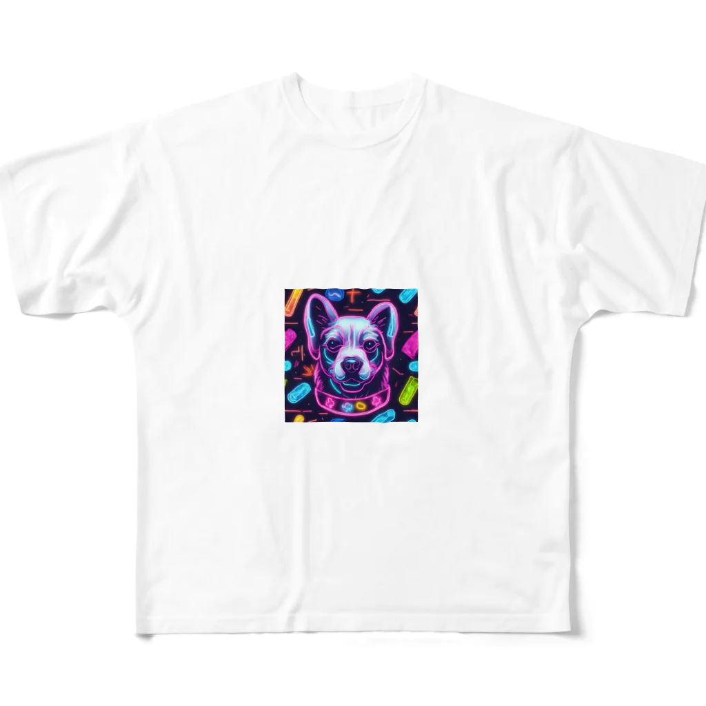 オダチャンショップのneon dog フルグラフィックTシャツ