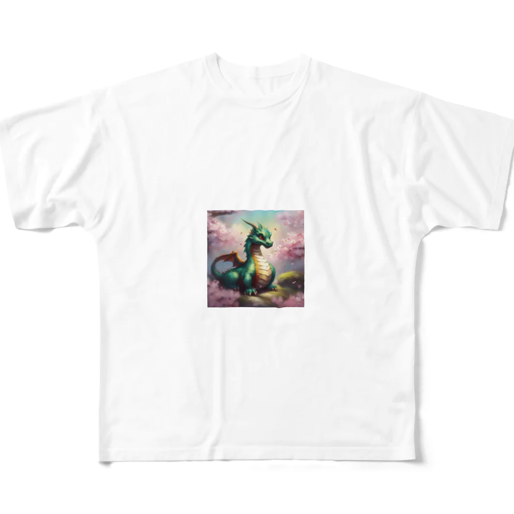 Sunbathingの桃の花の香りに誘われて喜んでいる竜 All-Over Print T-Shirt