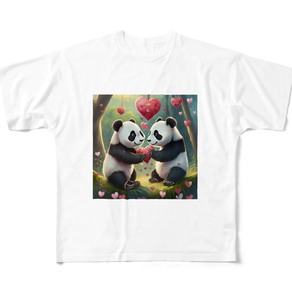 ねこねこねこんのパンダハート All-Over Print T-Shirt