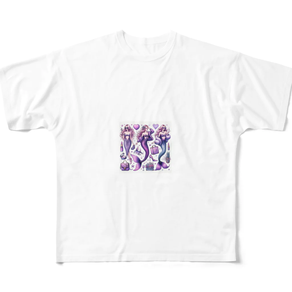 run-mermaidのセクシーマーメイド フルグラフィックTシャツ