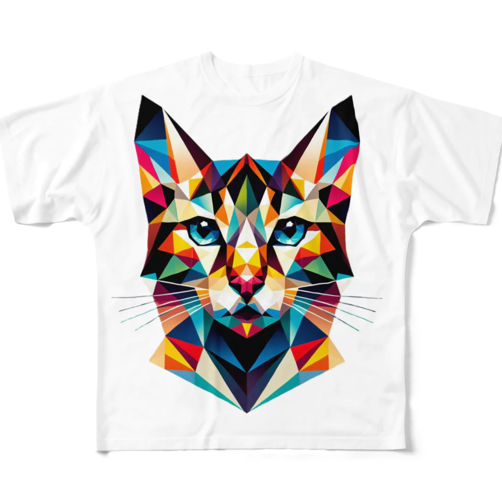 SaltyCookie Design Worksの幾何学模様の猫(6)  All-Over Print T-Shirt
