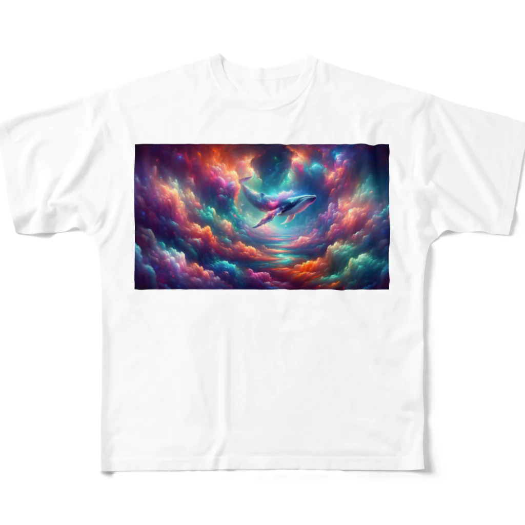 UGVVCPCの" Whale Swimming in the iridescent clouds (1) " 　( 彩雲の中を泳ぐクジラ (1) ) フルグラフィックTシャツ