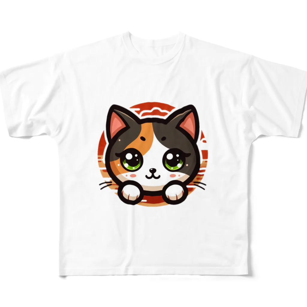 ハピコのイラストショップの三毛猫のリリちゃん All-Over Print T-Shirt