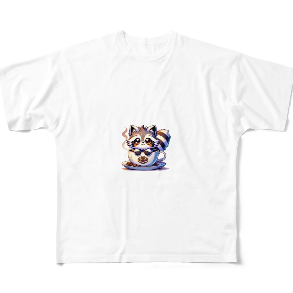 コウヘイのにゃんコーヒー タヌキ猫 All-Over Print T-Shirt