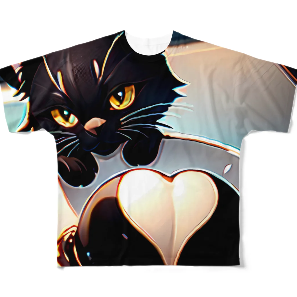 黒猫と珈琲のバレンタインに黒猫のチョコレートボムはいかが？ All-Over Print T-Shirt