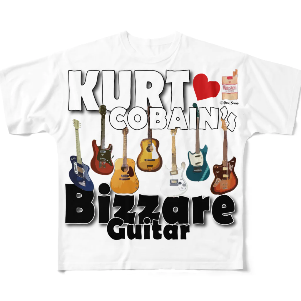 PHSG SOUND 音楽とアートのBIZZARE GUITAR ビザールギター KURT COBAIN カートコバーン ホワイト フルグラフィックTシャツ