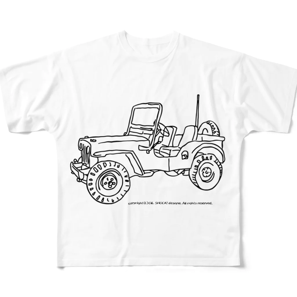 ファンシーTシャツ屋のJeep イラスト ライン画 フルグラフィックTシャツ