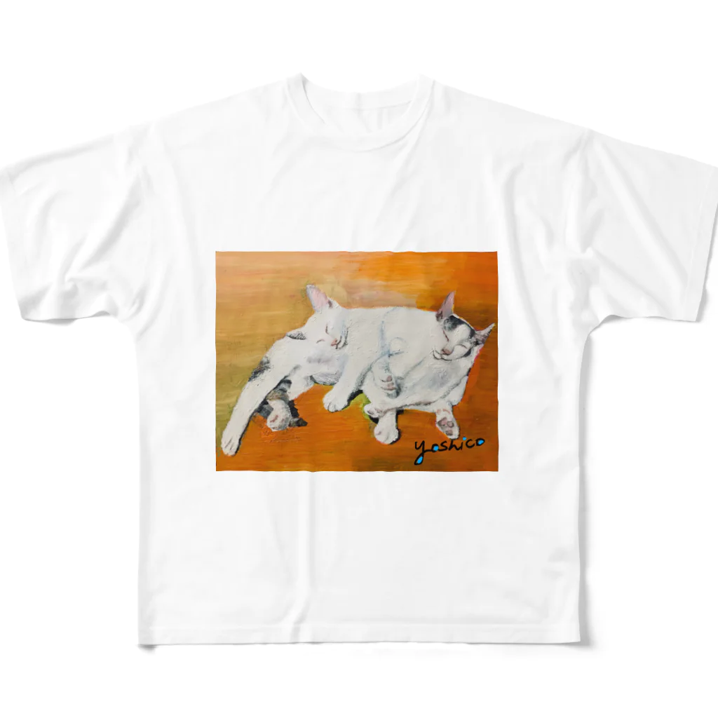 Yoshico-1655の幸せな夢をみる仔猫たち・油絵 フルグラフィックTシャツ