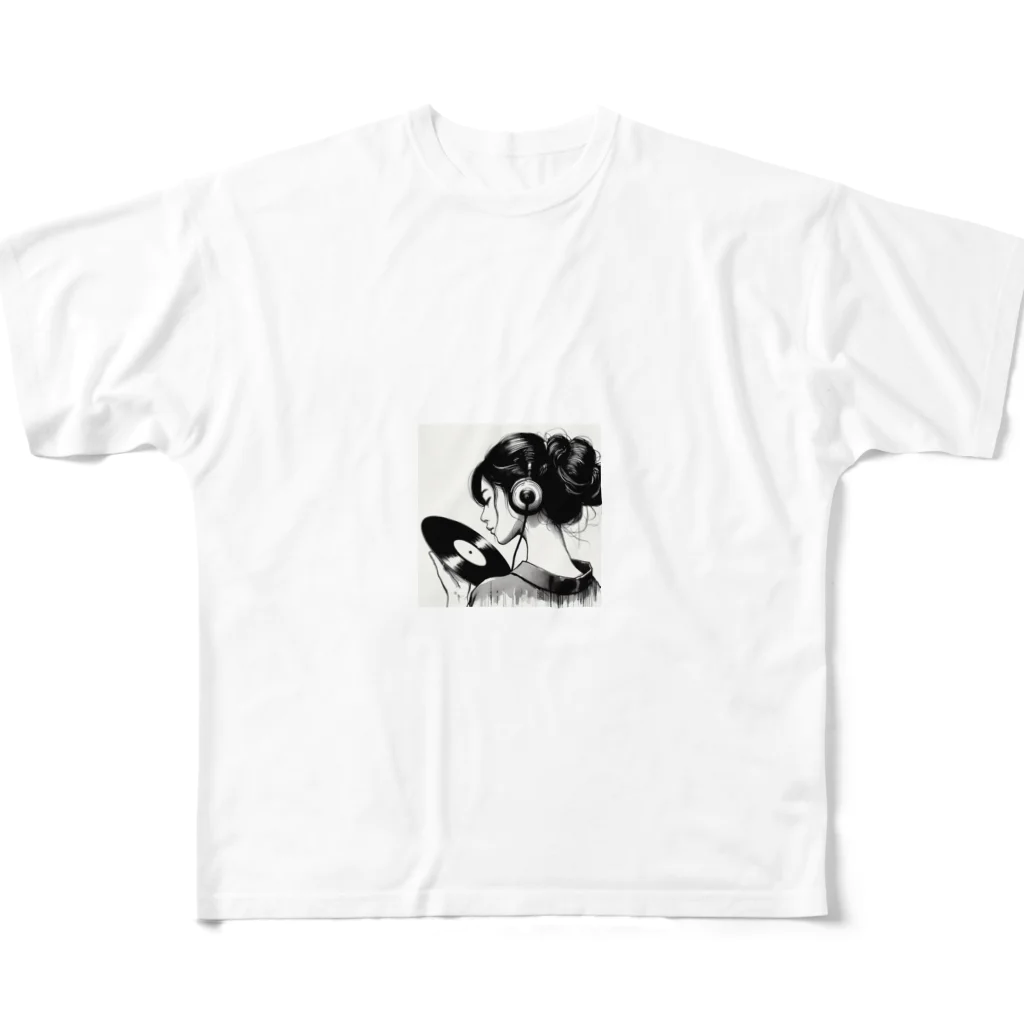 音楽ルー106の音楽女性 フルグラフィックTシャツ
