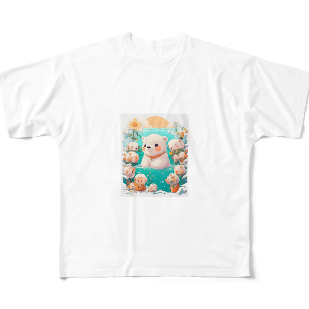 りんりんの可愛いシロクマちゃんショップ　かわいいよ！の水遊びをしている白熊 フルグラフィックTシャツ