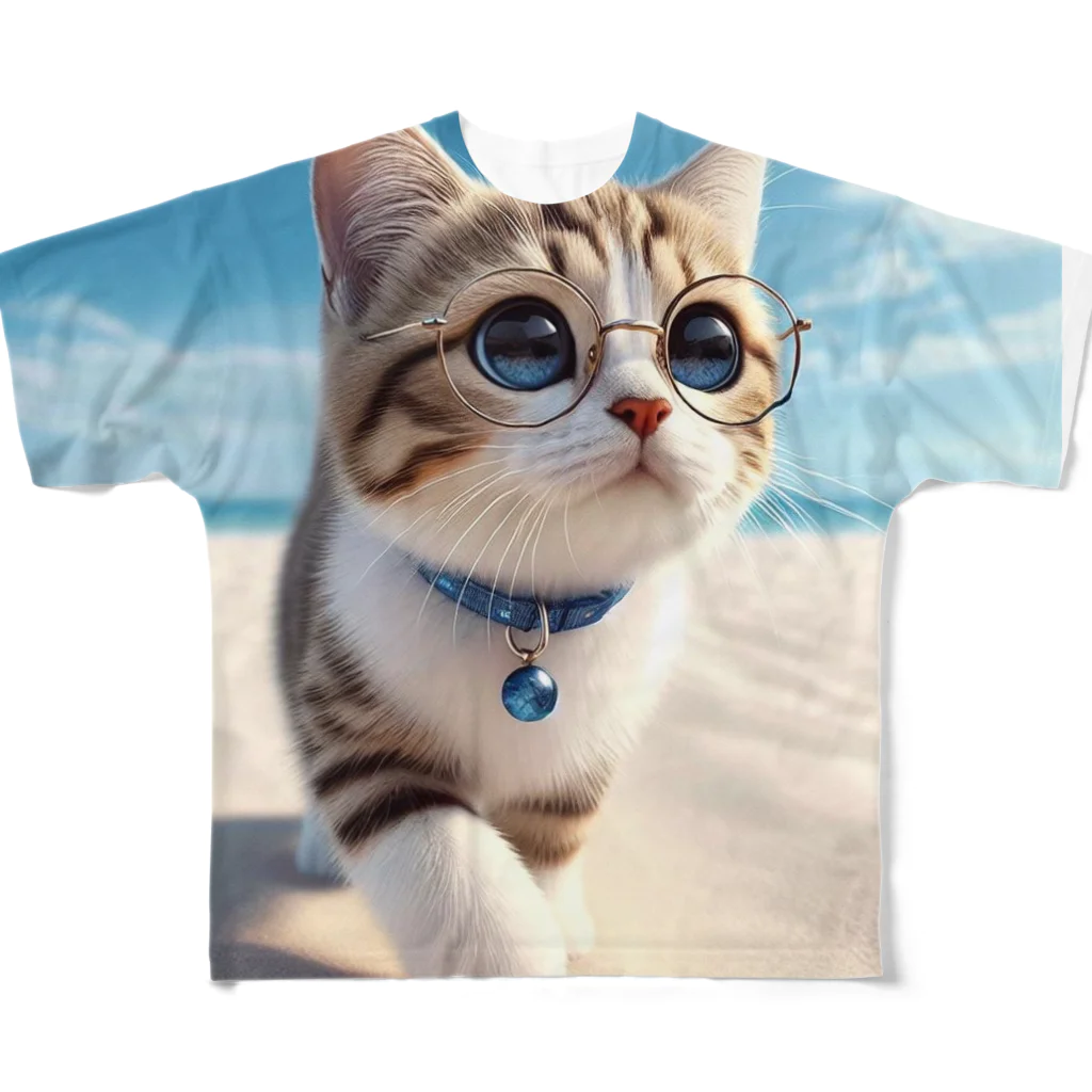 猫と紡ぐ物語の南国の海辺を歩く勇ましさに胸キュン猫 All-Over Print T-Shirt