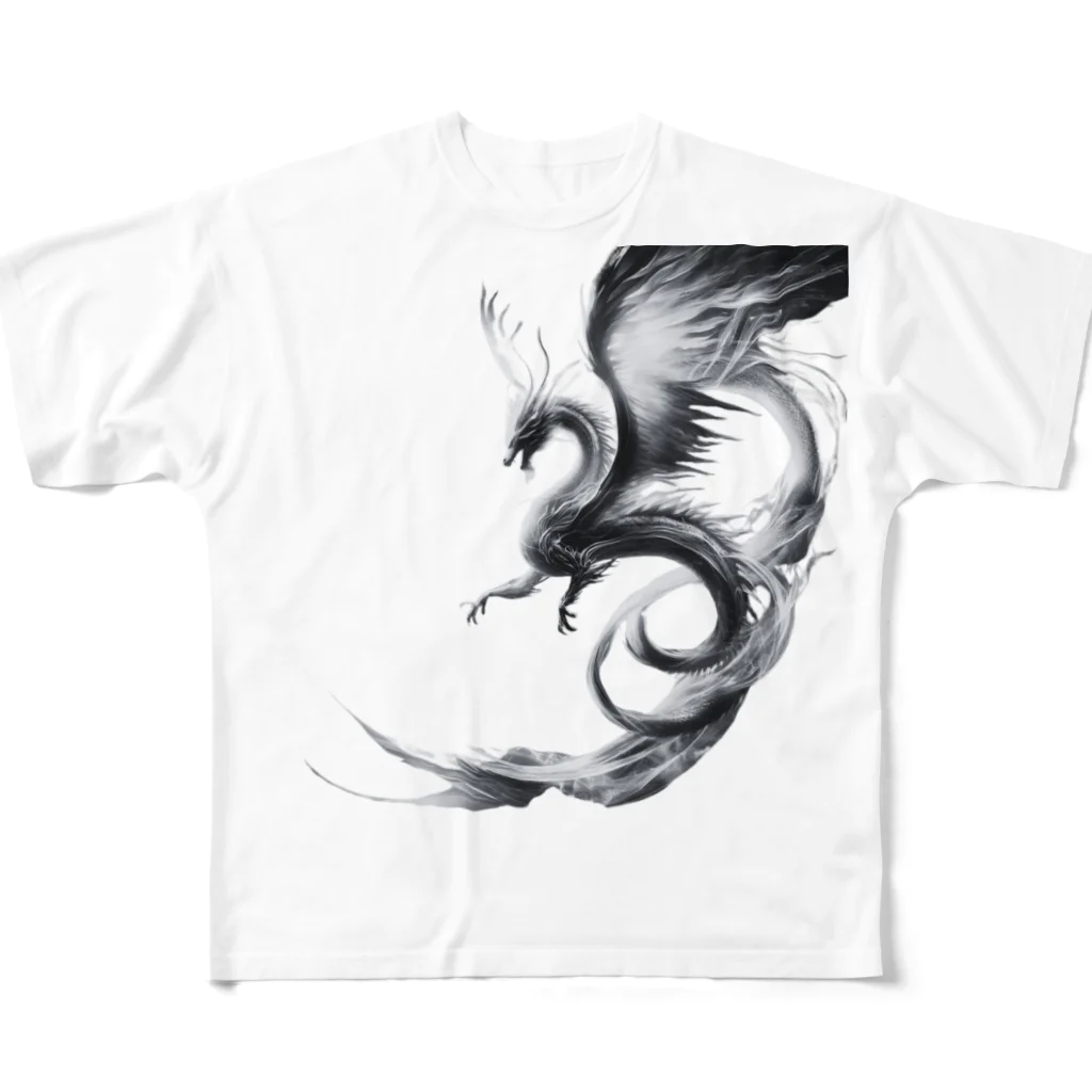 taki・ショップの龍【白黒】 All-Over Print T-Shirt