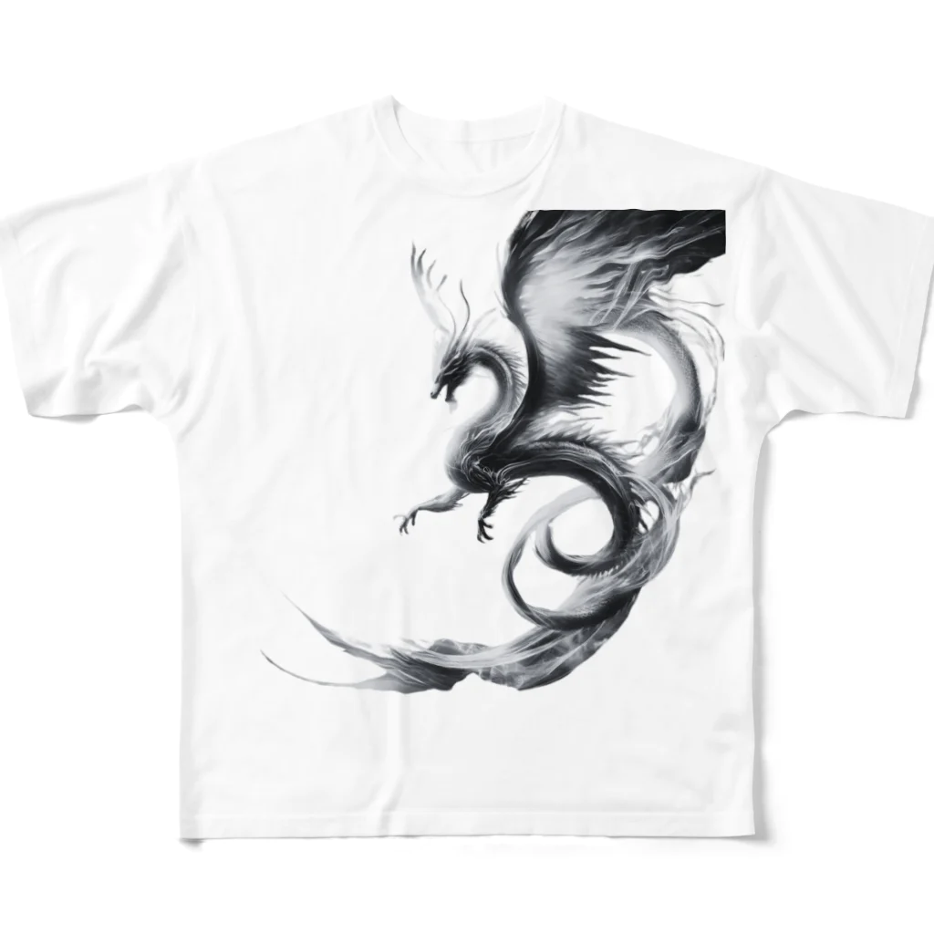 taki・ショップの龍【白黒】 フルグラフィックTシャツ