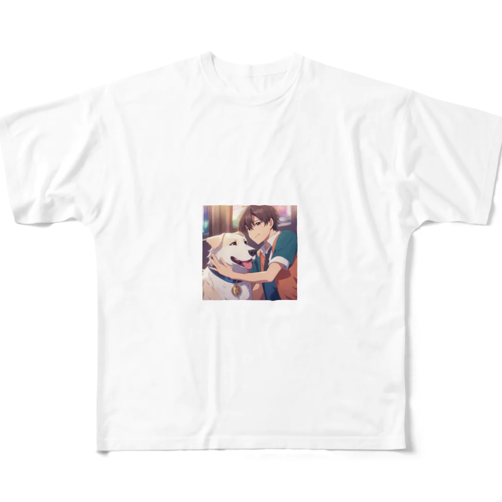 mg-の珍しい友情！可愛らしい少年とワンちゃん All-Over Print T-Shirt