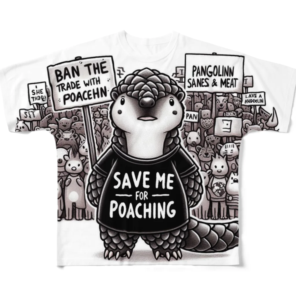 STOP POACHNGのPANGOLIN（センザンコウ） フルグラフィックTシャツ