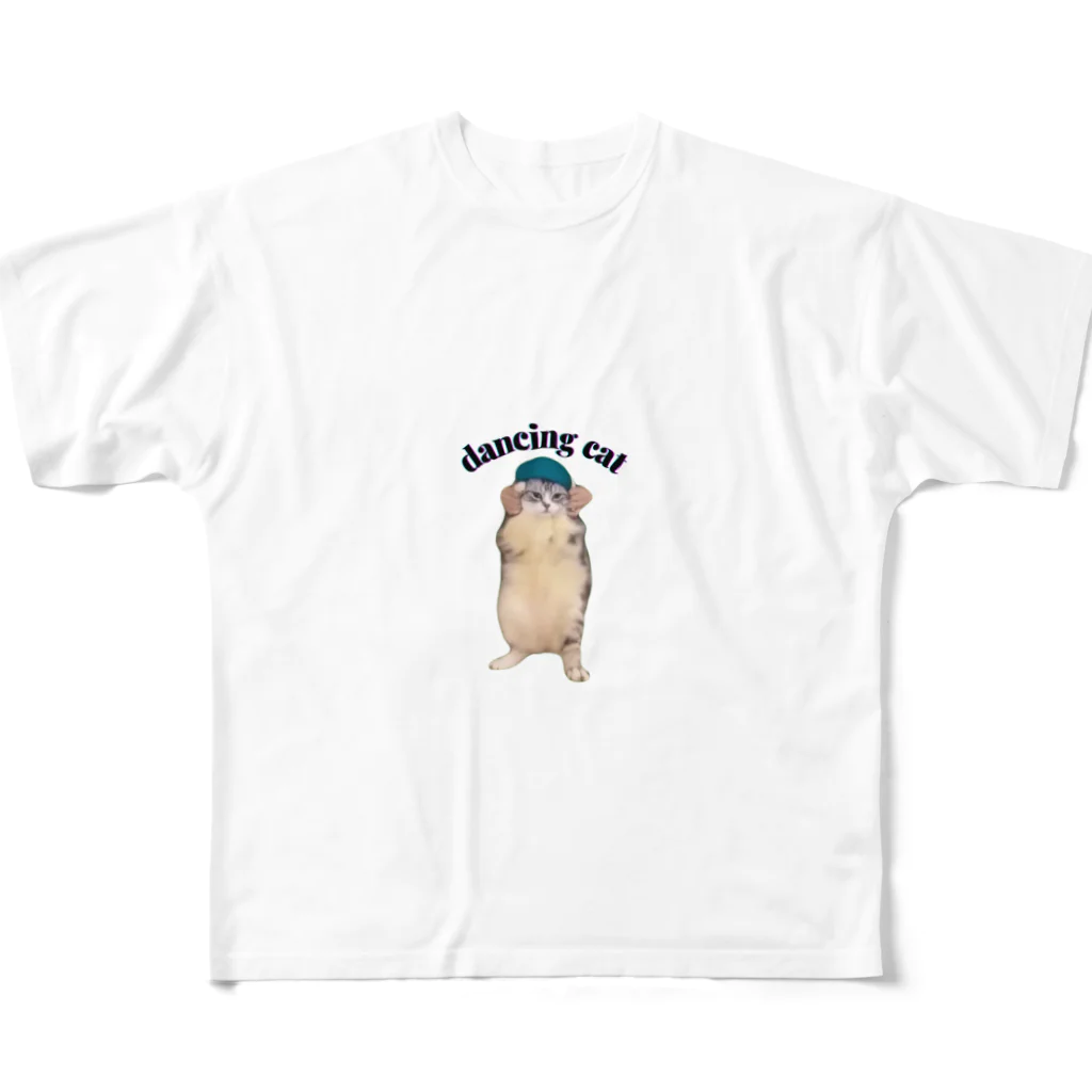 猫ミームグッズの【猫ミーム】ダンシングキャット（文字入り） All-Over Print T-Shirt