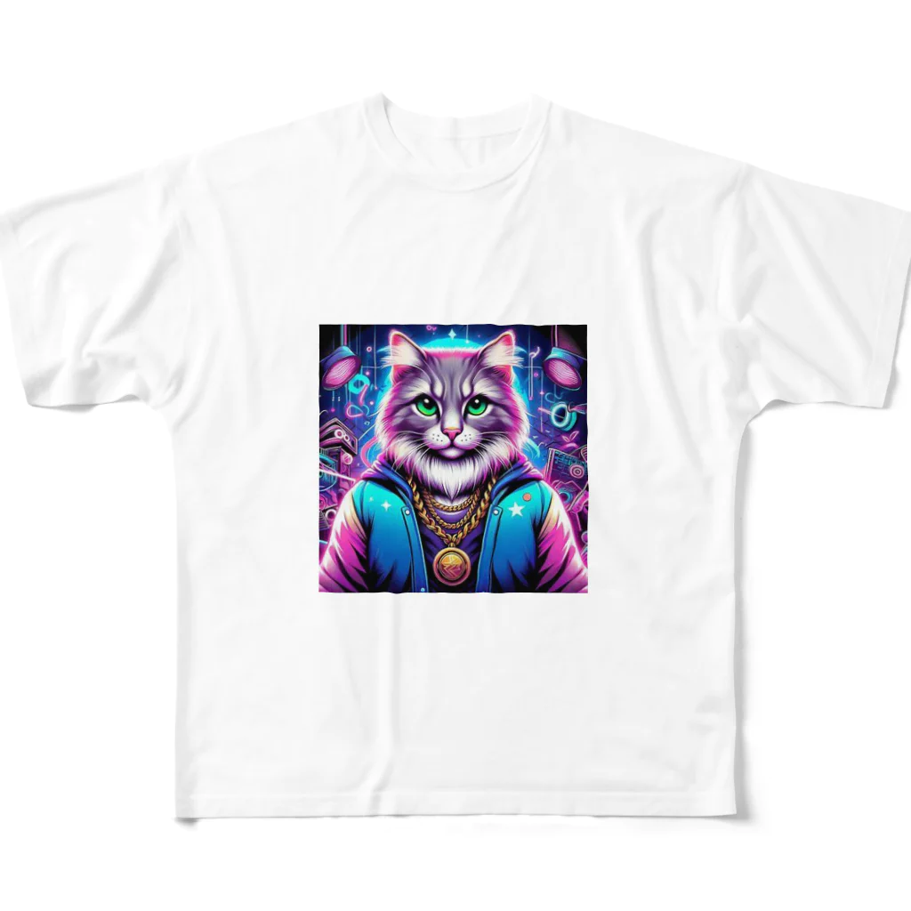 AIフォトSHOPのイケ猫DJ フルグラフィックTシャツ