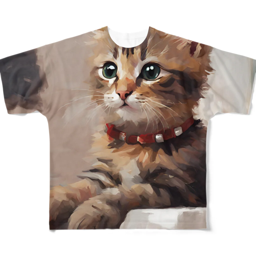 chonenの猫の絵画風イラストグッズ All-Over Print T-Shirt
