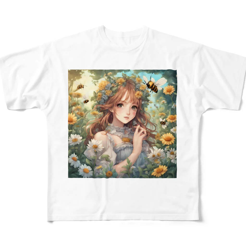 プリンゴブリンの魅惑の庭園ミツバチ子さん All-Over Print T-Shirt