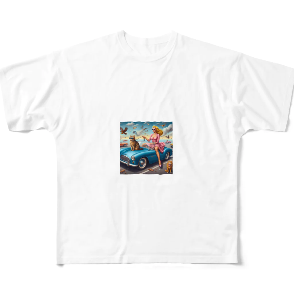 パパネコのドライブにゃんこチャン All-Over Print T-Shirt