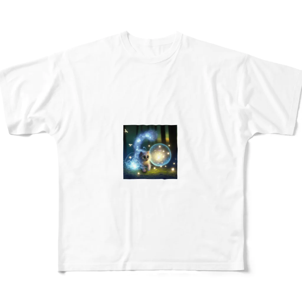 katohkouchiのMystical Creature with Large Luminous and Kitten All-Over Print T-Shirt