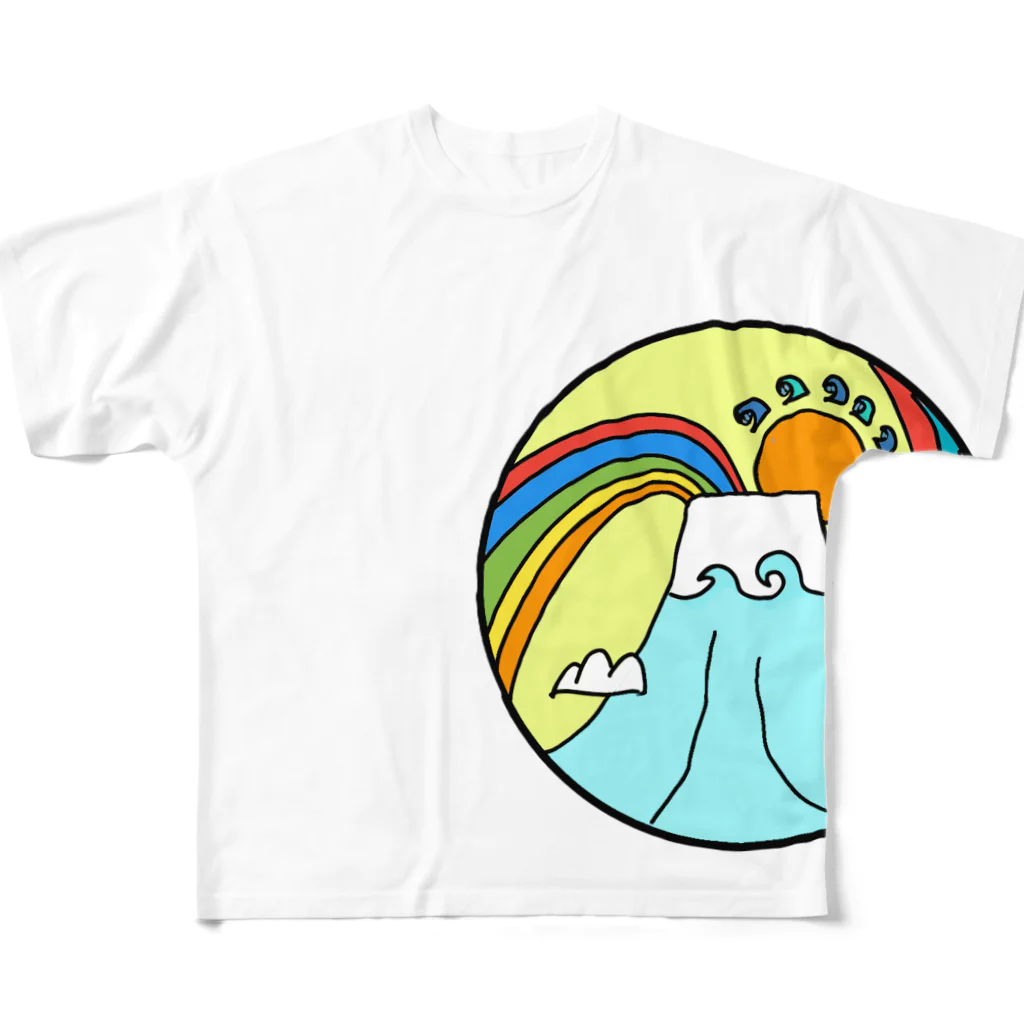 aloha_world_in_circleのjapan mount Fuji rainbow フルグラフィックTシャツ