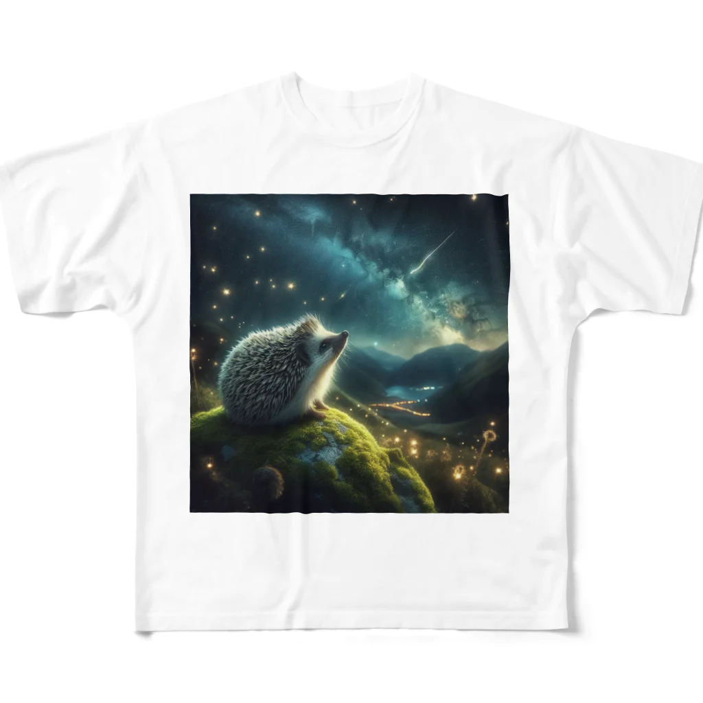 carpfunの夜空を見上げるハリネズミ フルグラフィックTシャツ