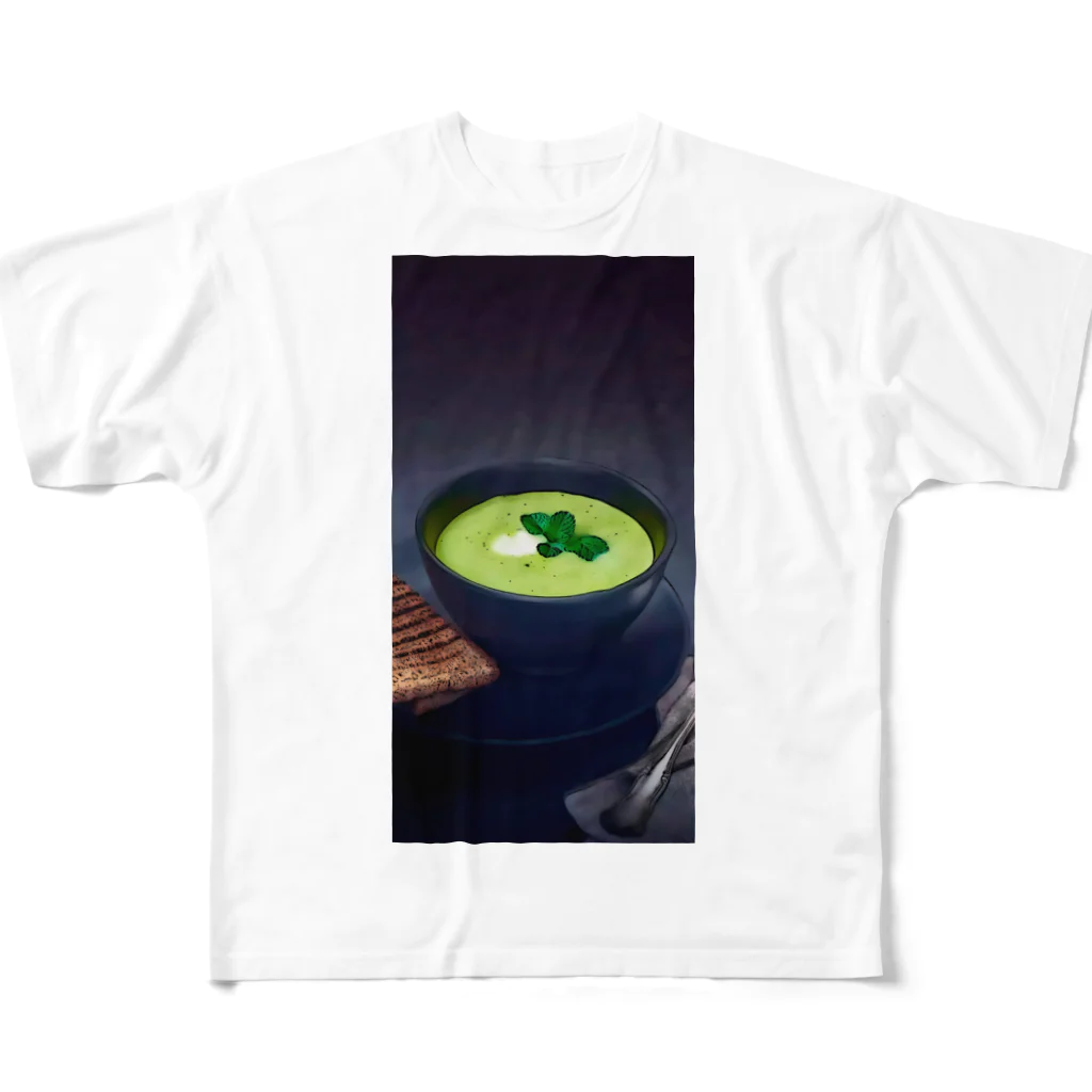 SWQAの野菜スムージー フルグラフィックTシャツ