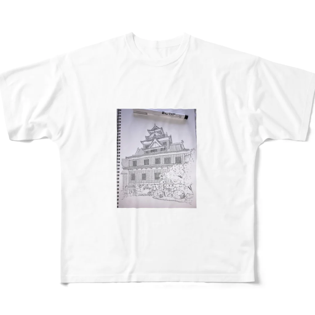 OASIS TOWNの岡山城ペンアート All-Over Print T-Shirt