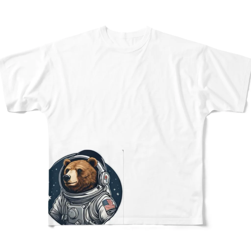 mame SHOPの宇宙飛行士くま フルグラフィックTシャツ