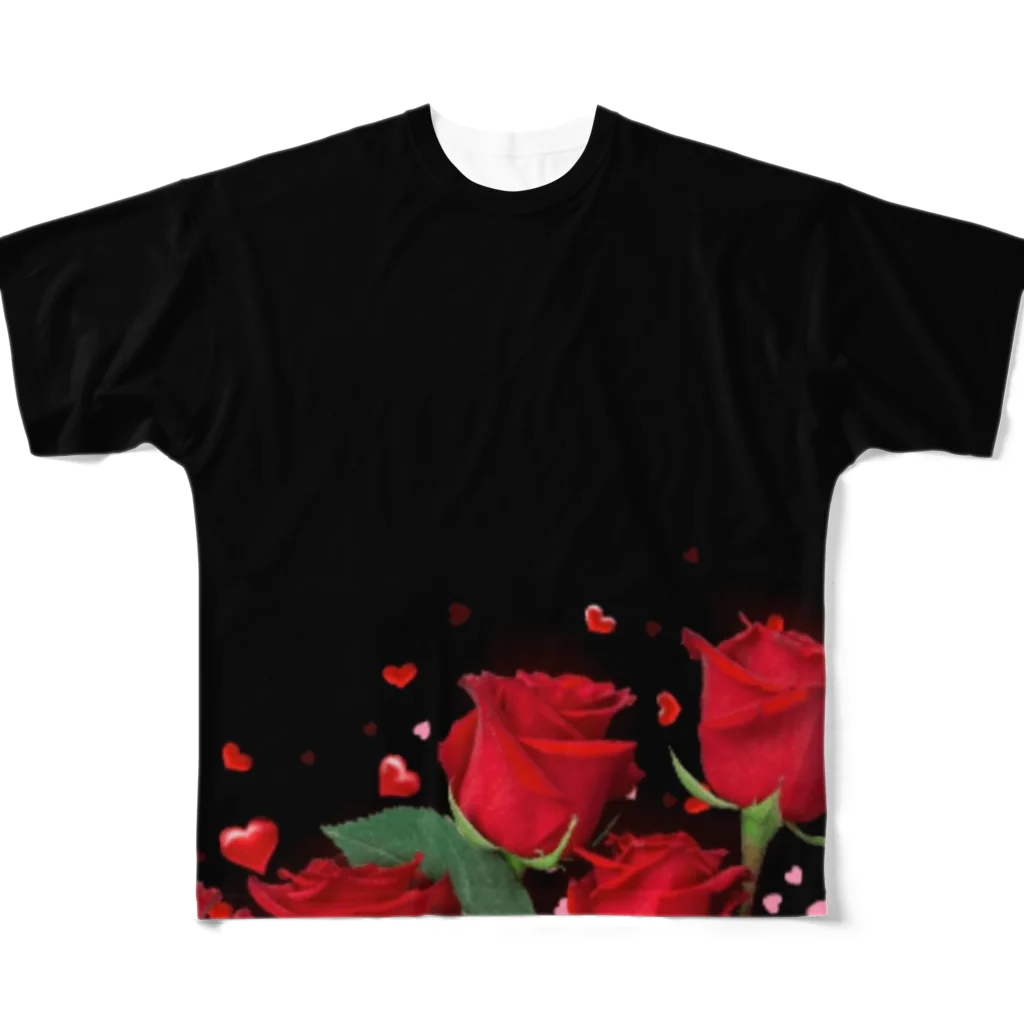 黒猫たんとちゃんの薔薇 All-Over Print T-Shirt