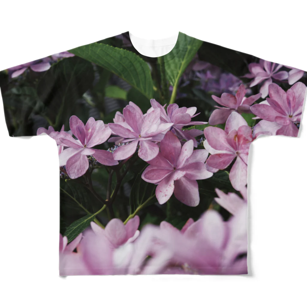 NEGA97の大きな紫陽花ボーダー フルグラフィックTシャツ