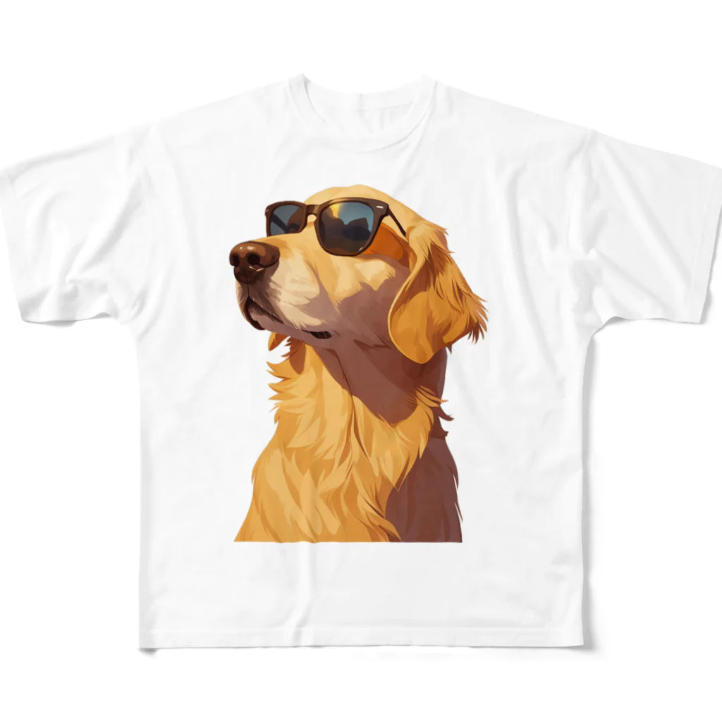 AQUAMETAVERSEのサングラスをかけた、かわいい犬 Marsa 106 フルグラフィックTシャツ